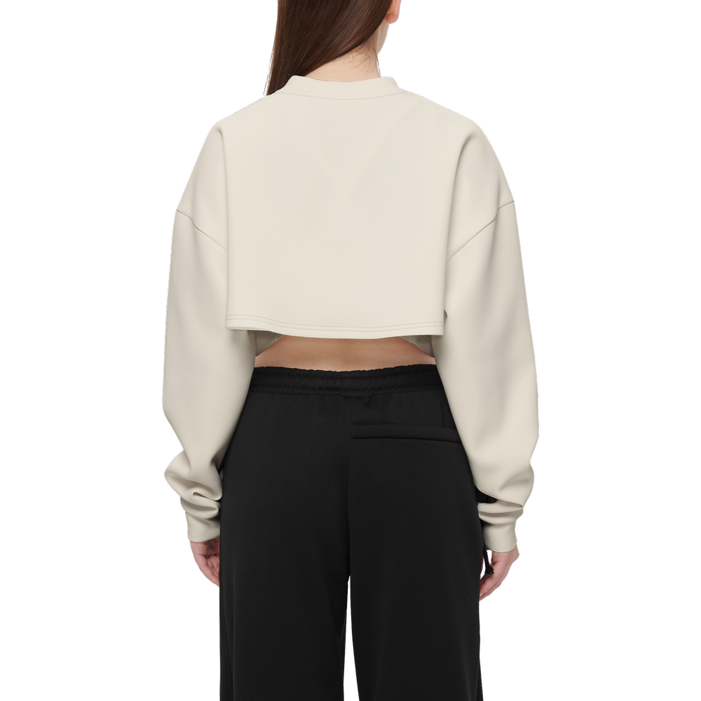 Women's Cropped Crewneck Sweatshirt-Techno Scuba Knit - Sand Dune