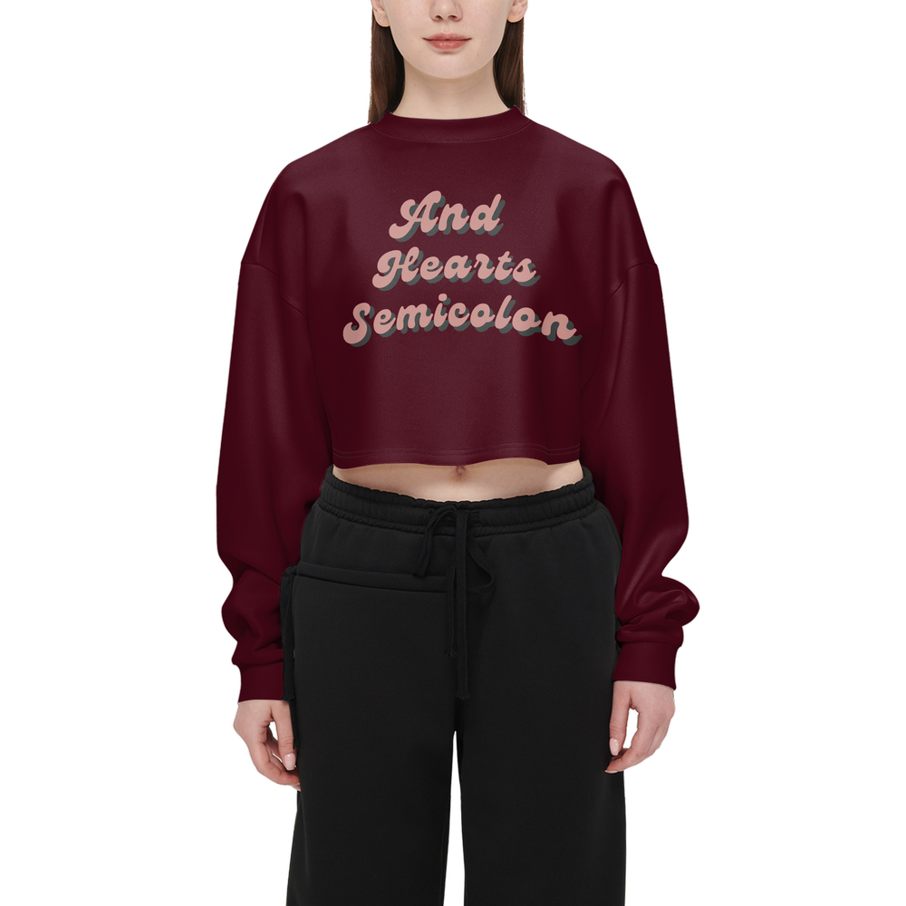 Women's Cropped Crewneck Sweatshirt-Techno Scuba Knit - Burgundy