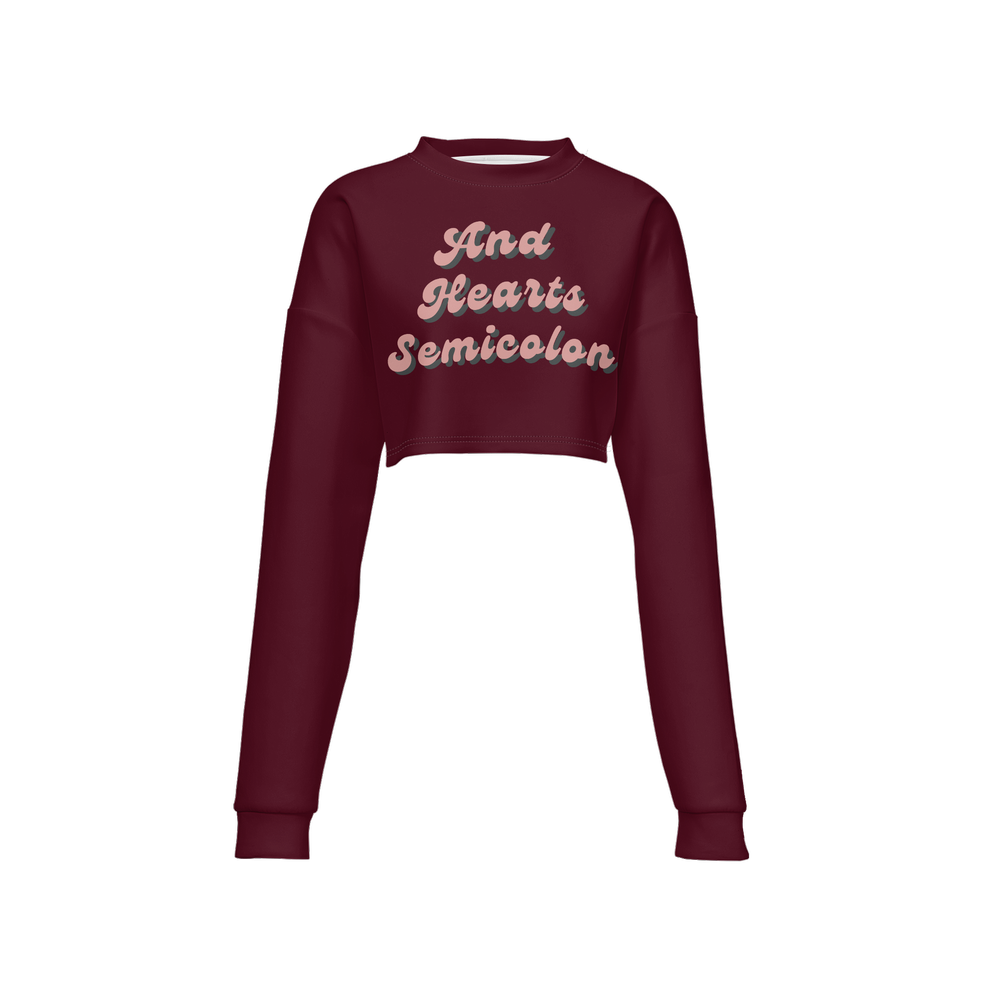 Women's Cropped Crewneck Sweatshirt-Techno Scuba Knit - Burgundy