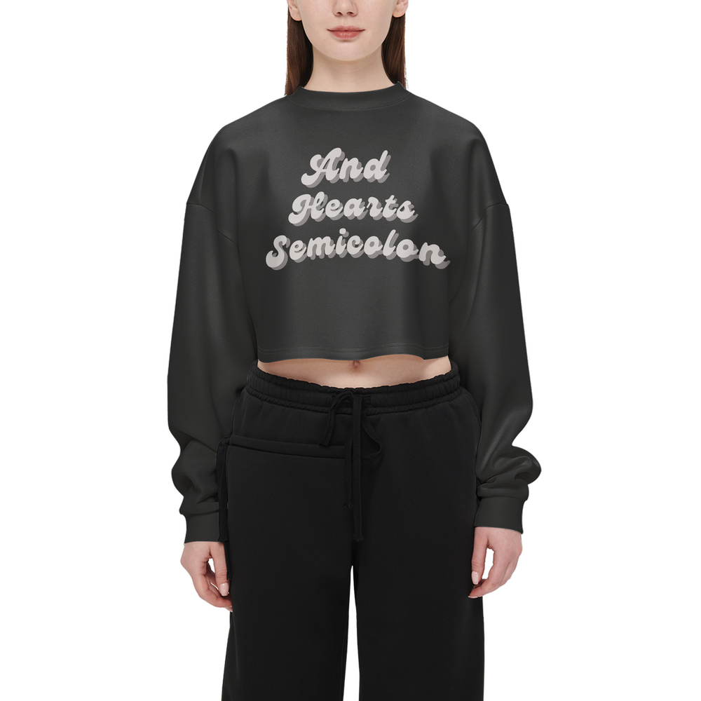 Women's Cropped Crewneck Sweatshirt-Techno Scuba Knit - Charcoal