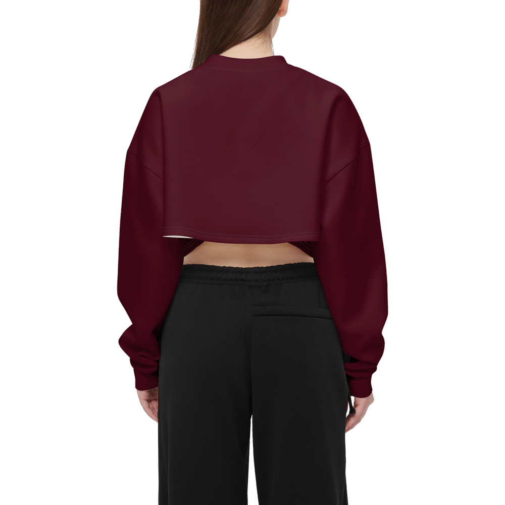 Women's Cropped Crewneck Sweatshirt-Techno Scuba Knit - Burgundy