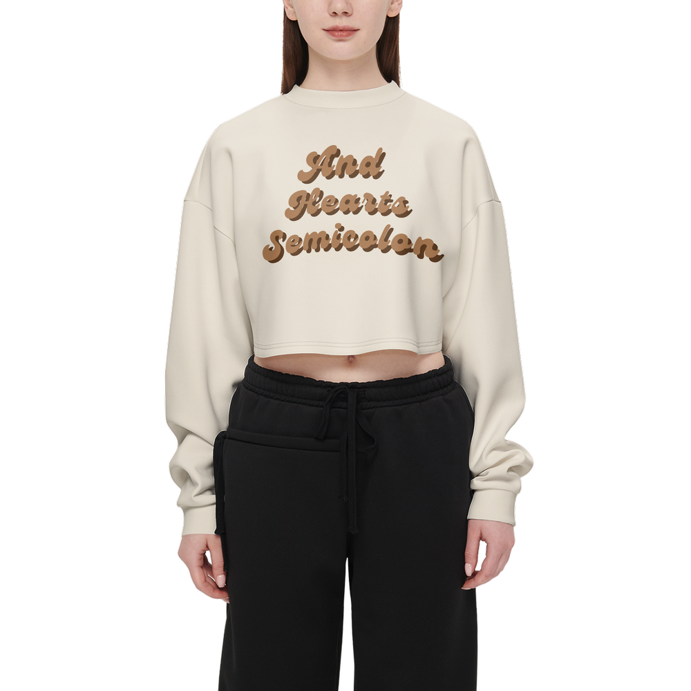Women's Cropped Crewneck Sweatshirt-Techno Scuba Knit - Sand Dune
