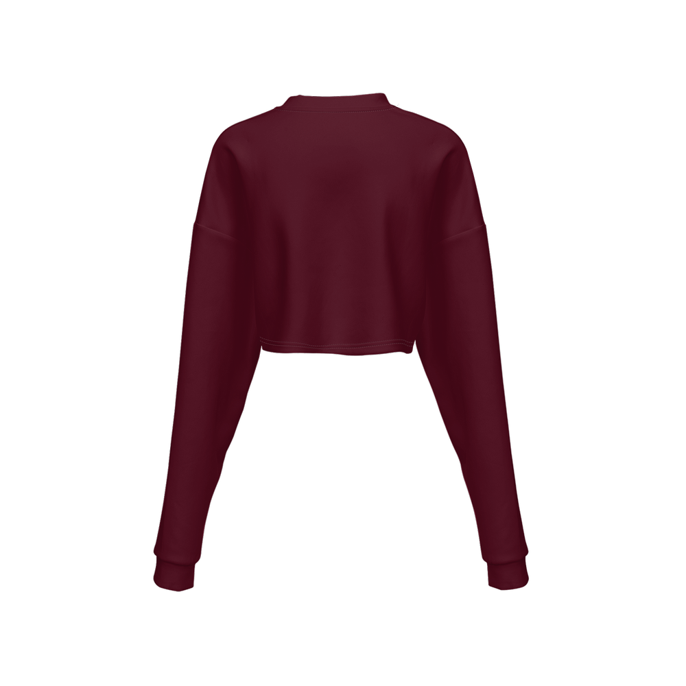 Women's Cropped Crewneck Sweatshirt-Techno Scuba Knit - Burgundy