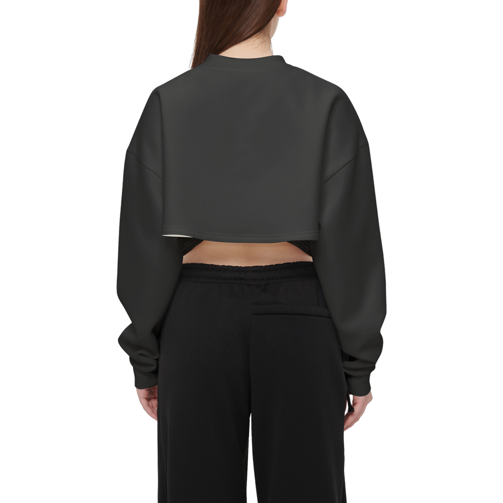 Women's Cropped Crewneck Sweatshirt-Techno Scuba Knit - Charcoal