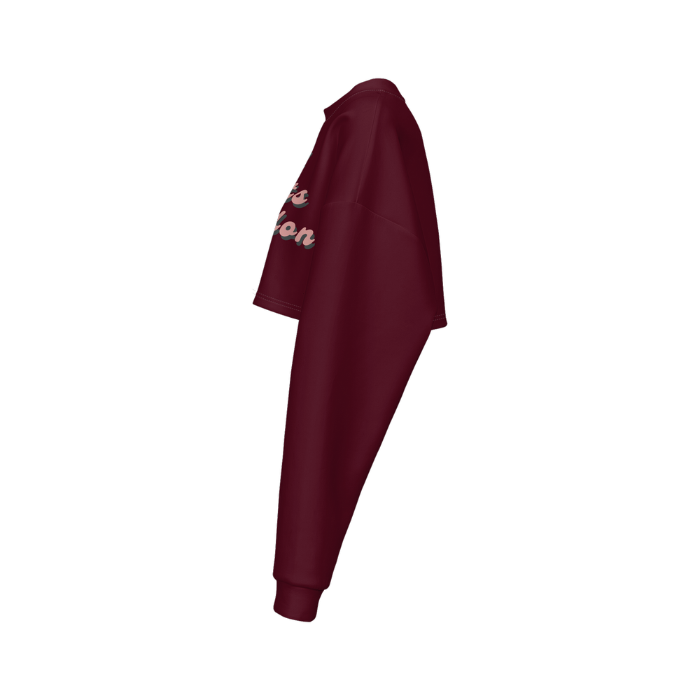 Women's Cropped Crewneck Sweatshirt-Techno Scuba Knit - Burgundy